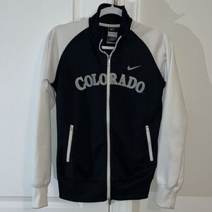 Women’s Colorado Rockies Baseball Black White Buffaloes Track Jacket M w/stains